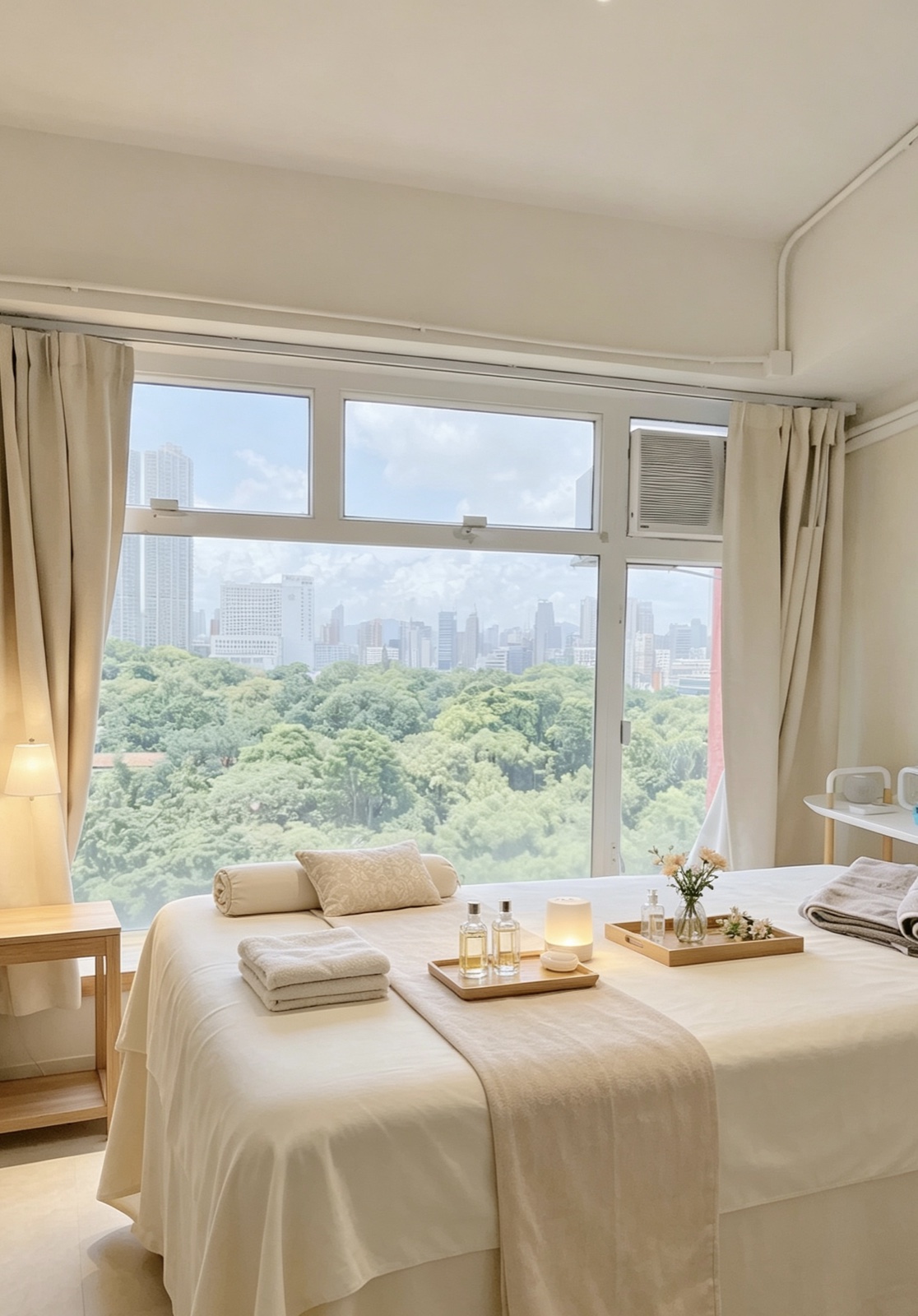 Pelax Home treatment room with park view